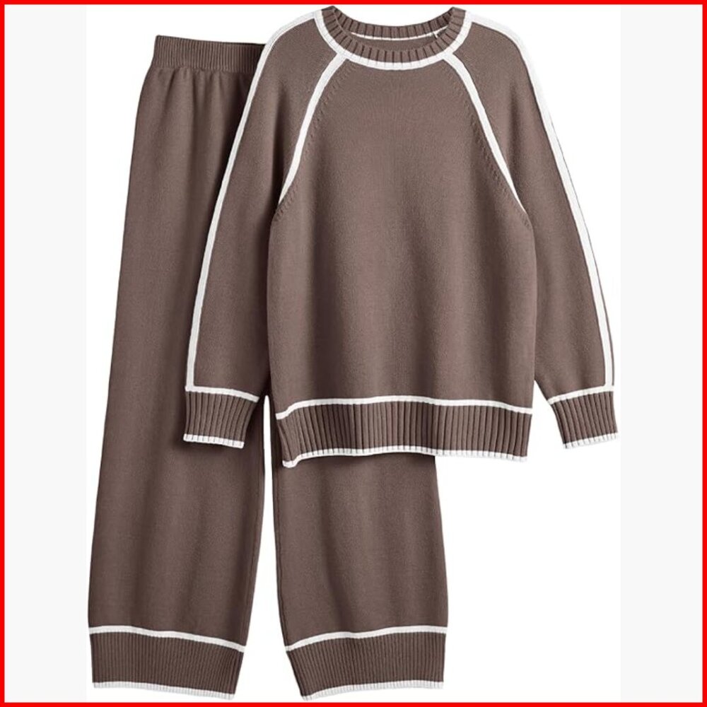 Oversized Knit Lounge Set with Elastic Waist Pants